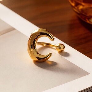 Gold Crescent Statement Ring - Stainless steel